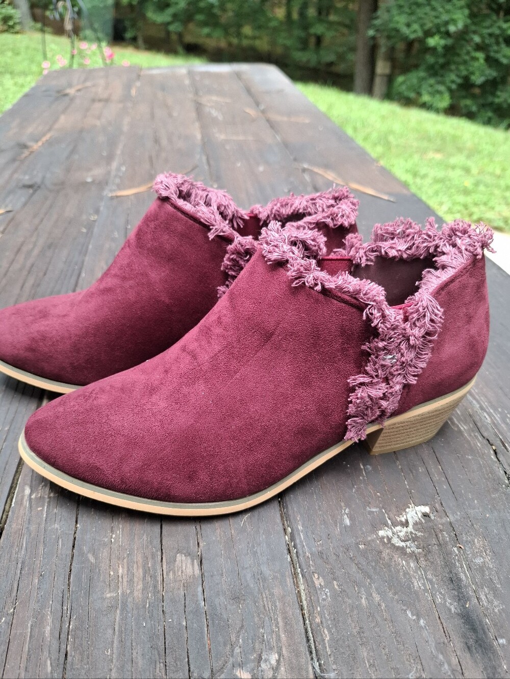 JC Maroon Frayed Ankle Booties Size 8
